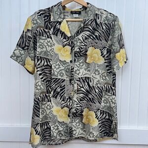 Vintage Stunt Shirt 100% Silk Hawaiian Zebra Button Down M Maximalist Boho Camp